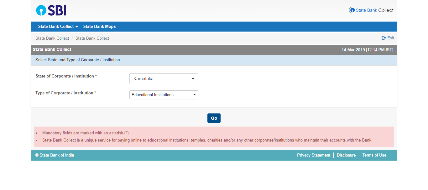 SBI Bank Collect - Step 2